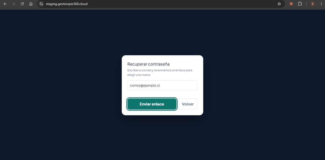 Formulario para pedir el enlace de recuperación de contraseña