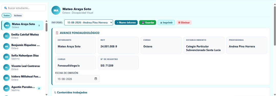 Informes de Avance — formulario tipo Por disciplina, con el título adaptado al cargo del profesional