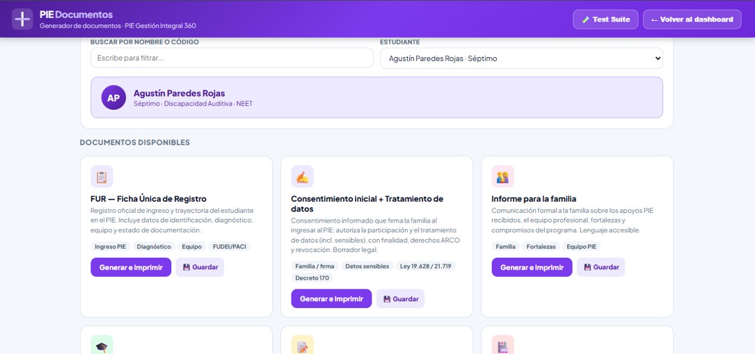 Sub-dashboard Dashboard Documentos PIE